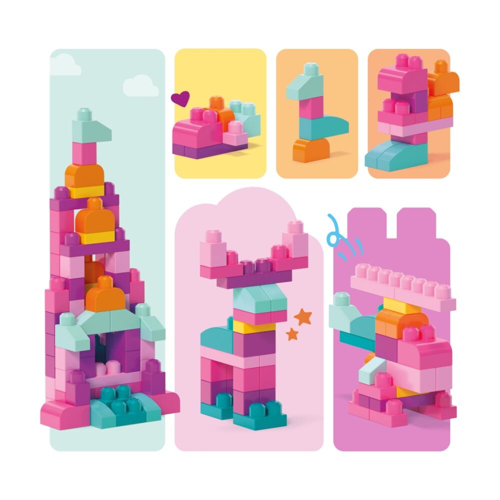2x 80pc All Brands Toys Mega Bloks Big Building Bag Blocks Kids/Toddler Pink 1y+