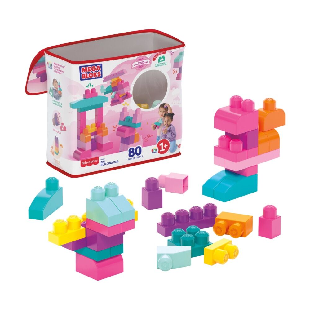 2x 80pc All Brands Toys Mega Bloks Big Building Bag Blocks Kids/Toddler Pink 1y+