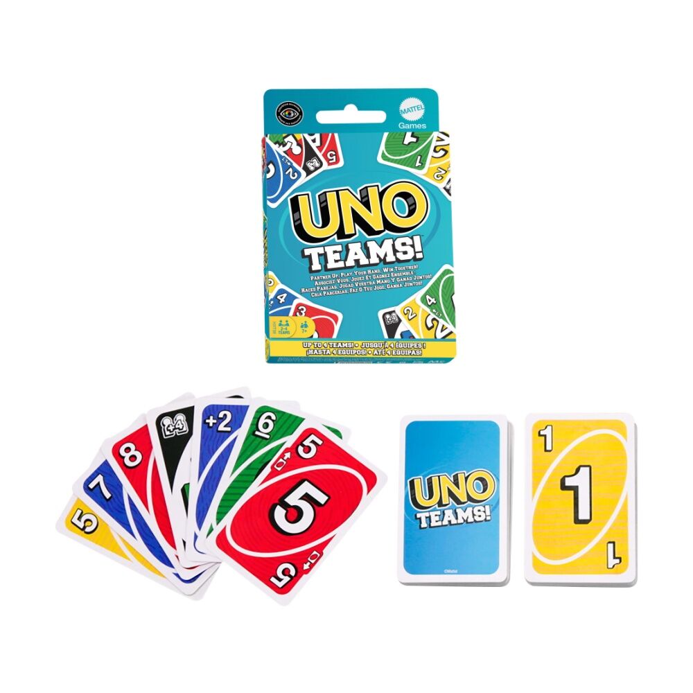 2PK Mattel UNO Teams! Kids/Family Card Strategy Game 2-4 Teams 7y+