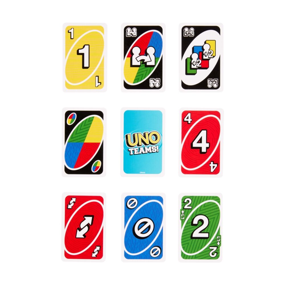2PK Mattel UNO Teams! Kids/Family Card Strategy Game 2-4 Teams 7y+