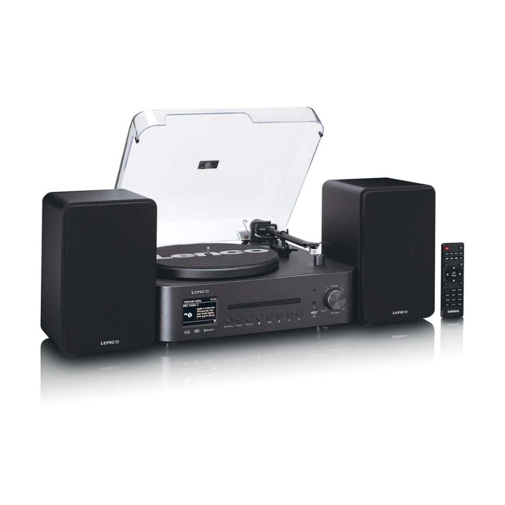 Lenco MC-760BK HiFi W/ Internet DAB+/FM Radio CD/MP3 Turntable & Speakers Black