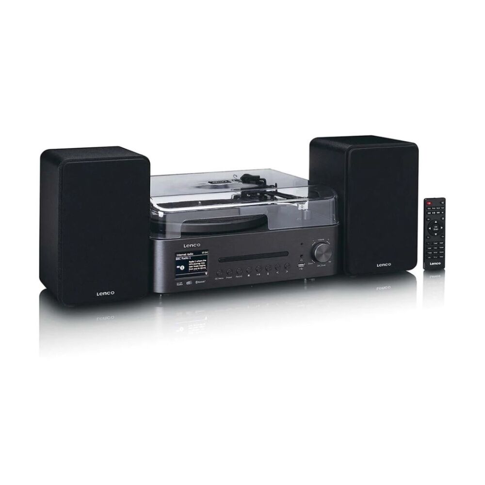 Lenco MC-760BK HiFi W/ Internet DAB+/FM Radio CD/MP3 Turntable & Speakers Black