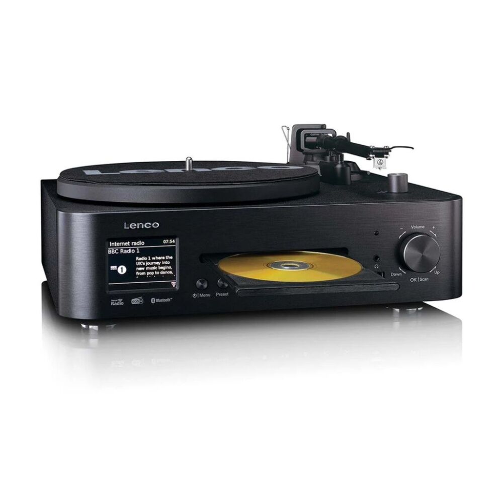 Lenco MC-760BK HiFi W/ Internet DAB+/FM Radio CD/MP3 Turntable & Speakers Black