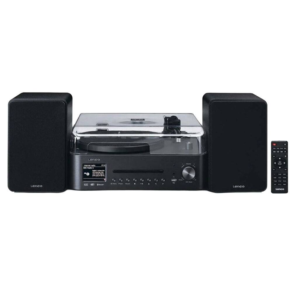 Lenco MC-760BK HiFi W/ Internet DAB+/FM Radio CD/MP3 Turntable & Speakers Black