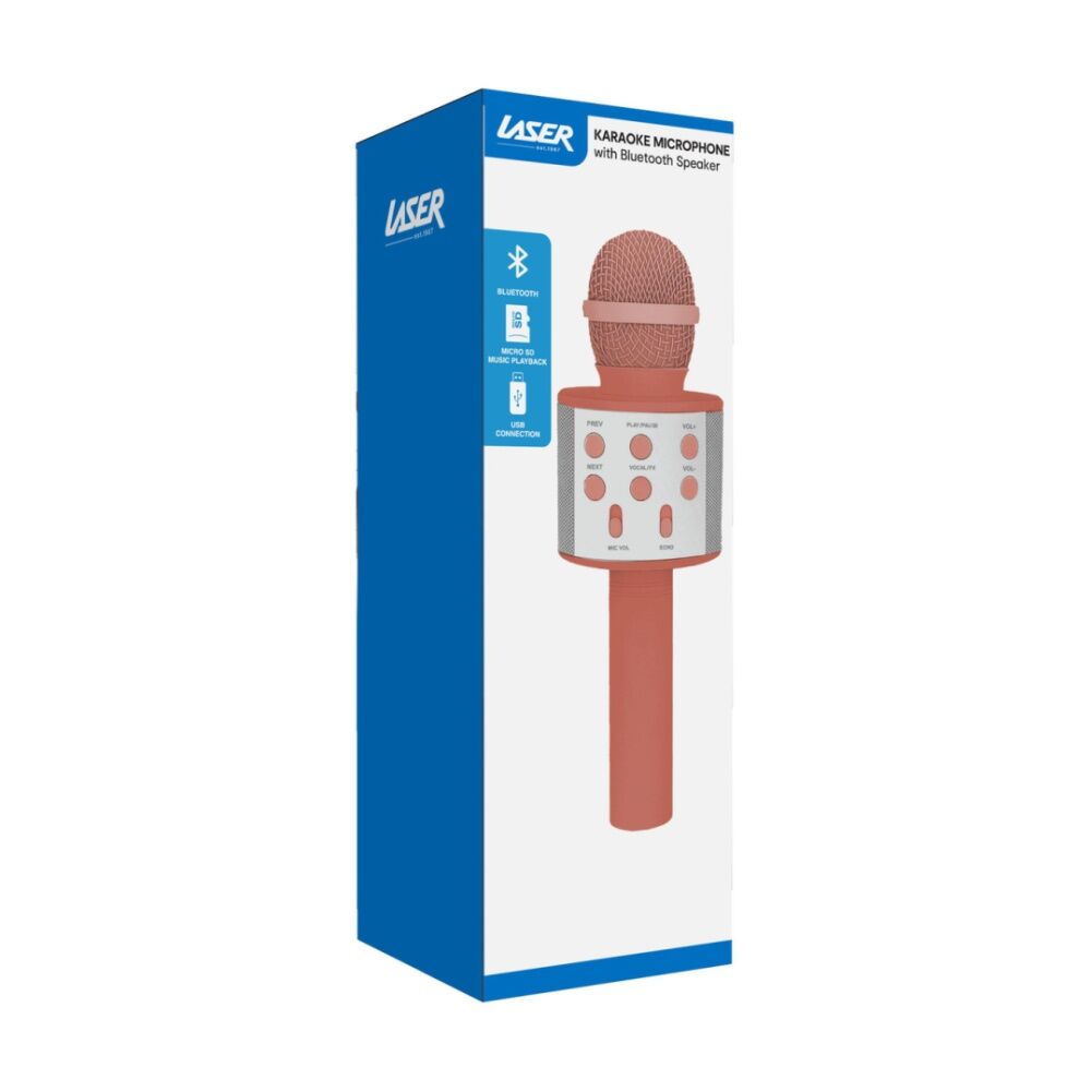 Laser Karaoke Microphone Built-In Speaker USB Rechargeable Sunset Coral