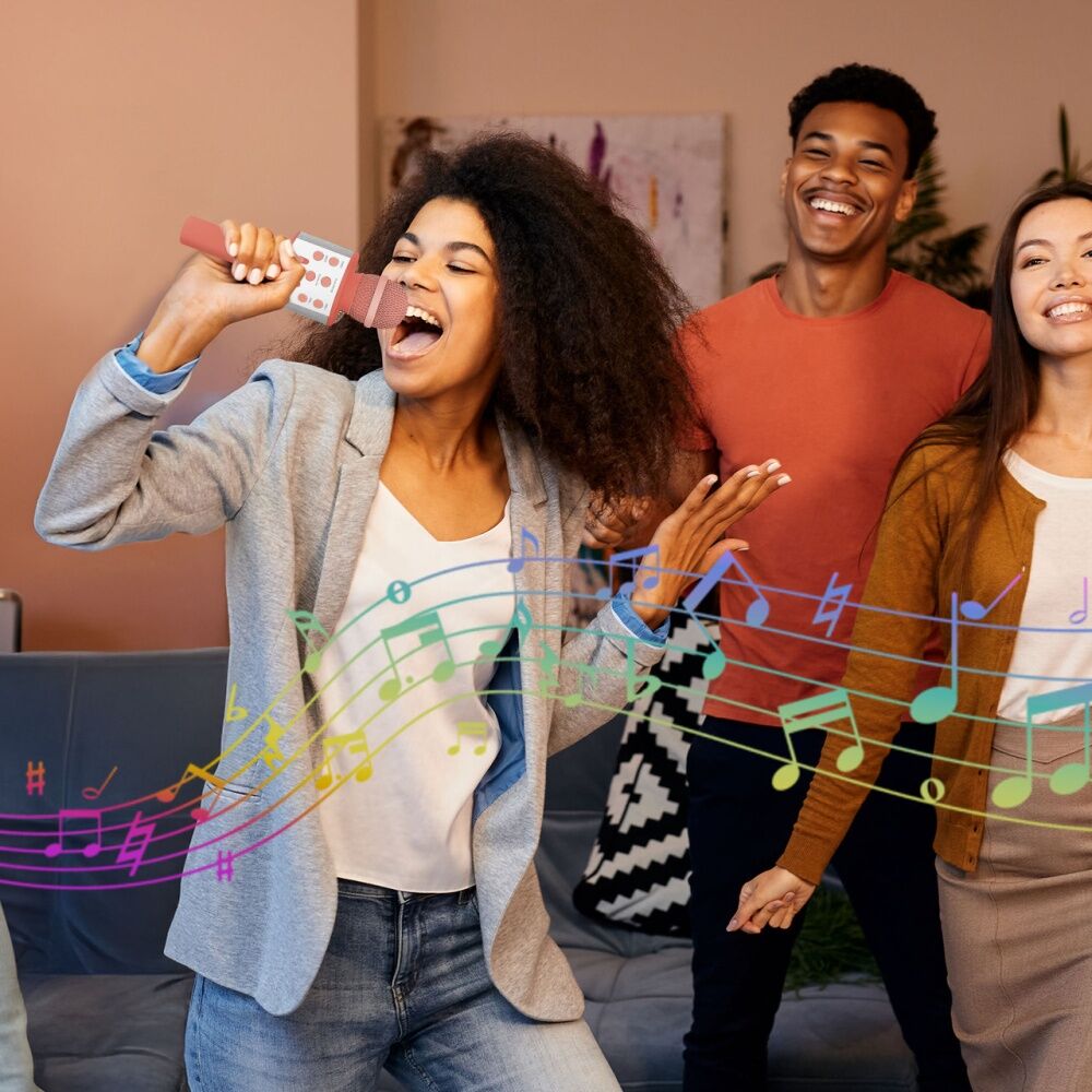 Laser Karaoke Microphone Built-In Speaker USB Rechargeable Sunset Coral