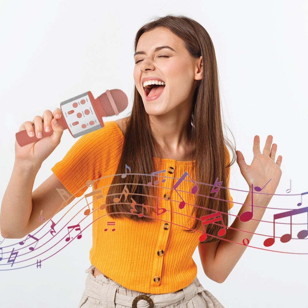 Laser Karaoke Microphone Built-In Speaker USB Rechargeable Sunset Coral