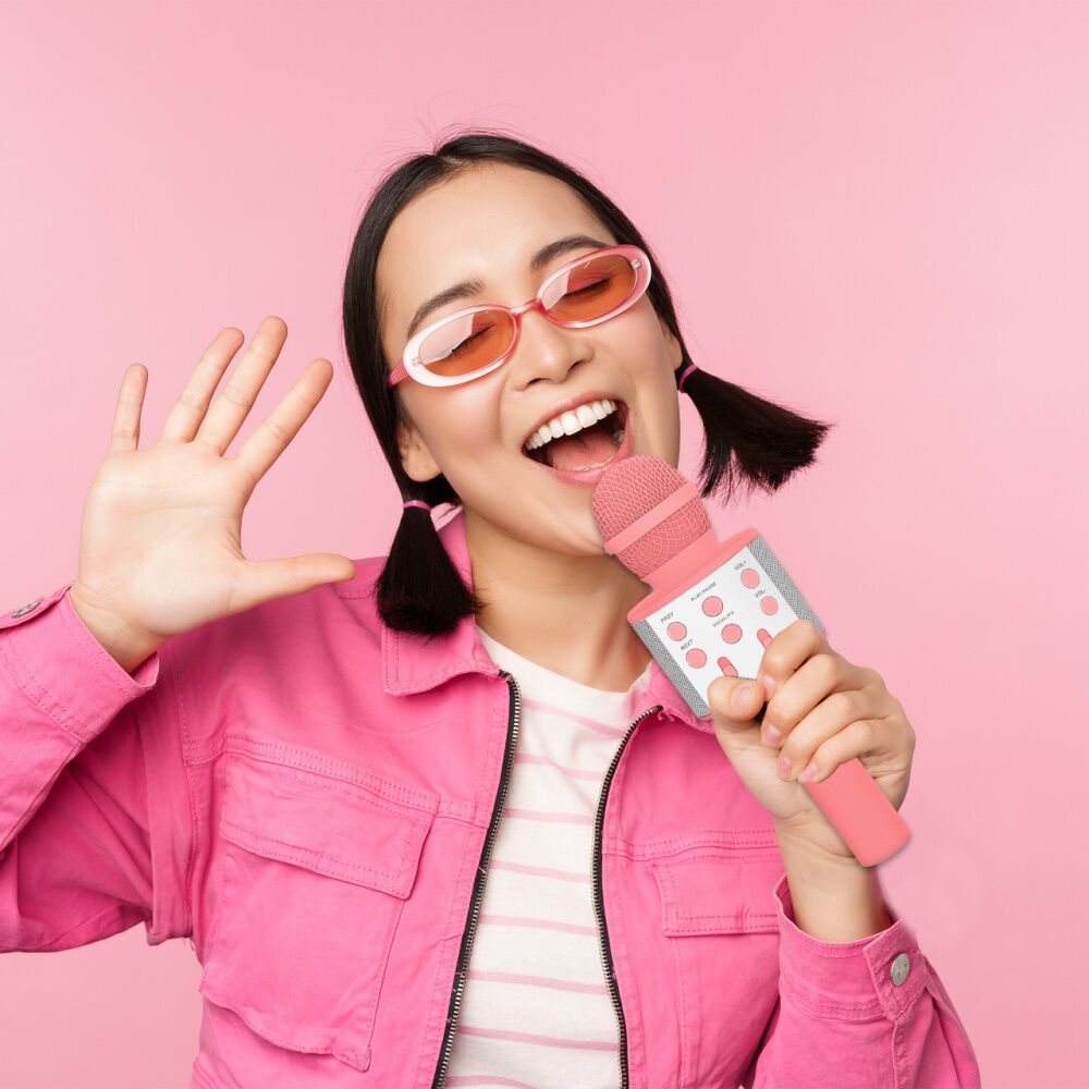 Laser Karaoke Microphone Built-In Speaker USB Rechargeable Sunset Coral