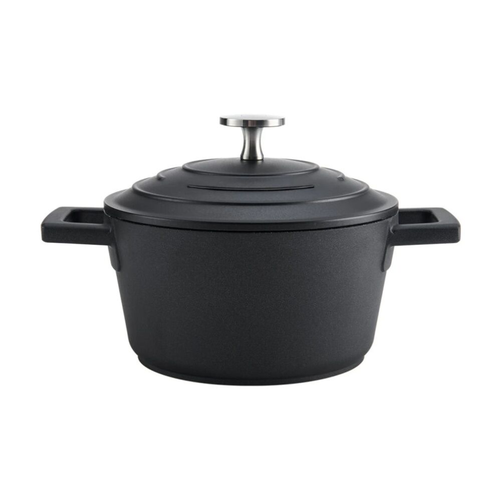MasterCraft Cast Aluminium Casserole Dish Kitchen Cooking Pot 1.4L Black 16cm
