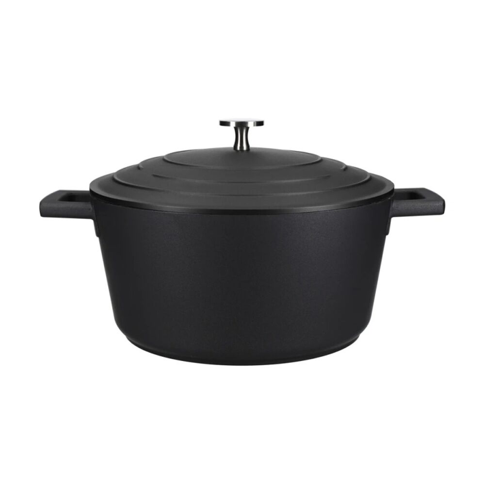 MasterCraft 4L Large Cast Aluminium Casserole Cooking Pot Dish Black 24cm