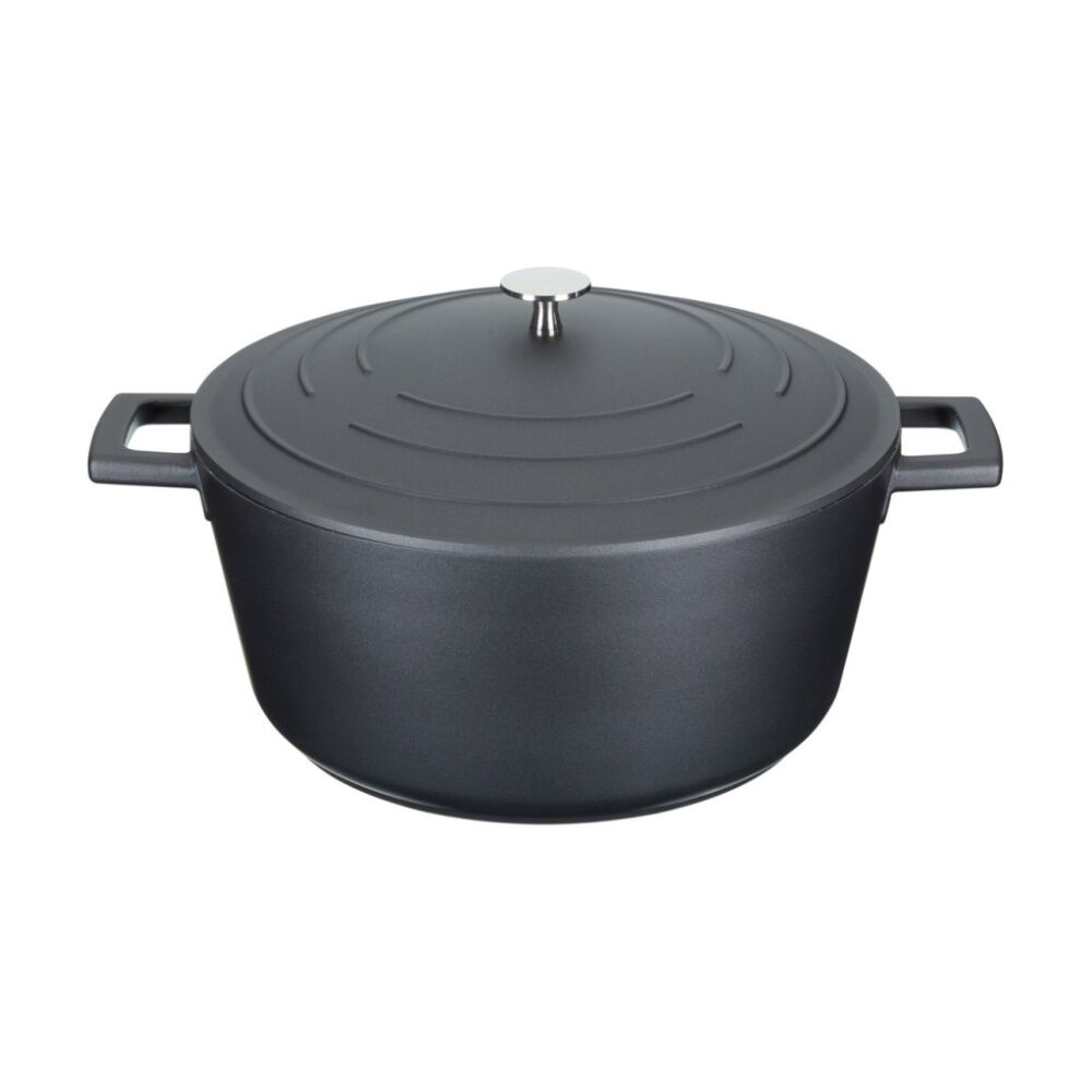 MasterCraft 5L Large Cast Aluminium Casserole Dish Kitchen Pot Black 28cm