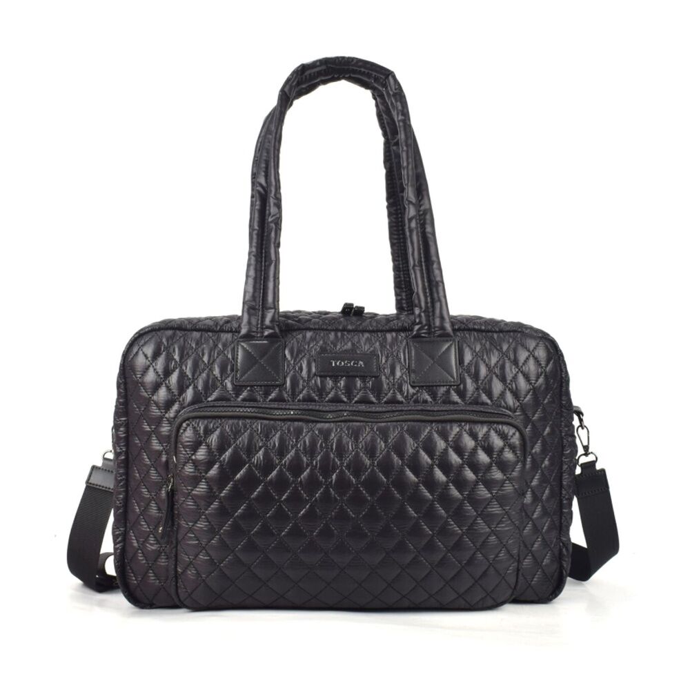 Tosca Women's Lightweight Quilted Metro Split Tote Travel Bag Black