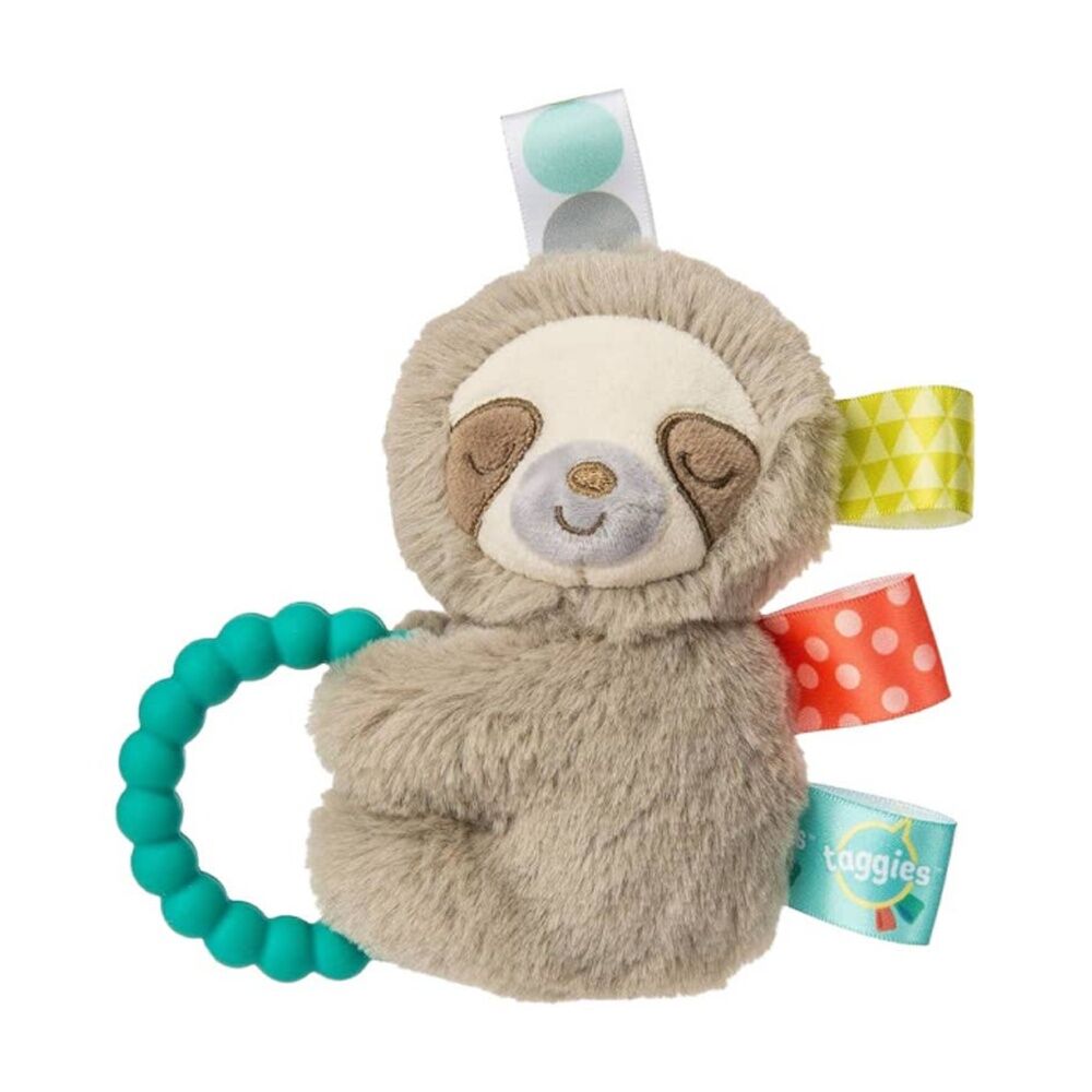 Mary Meyer Taggies Molasses Sloth Soft Plush Rattle & Silicone Teether Grey