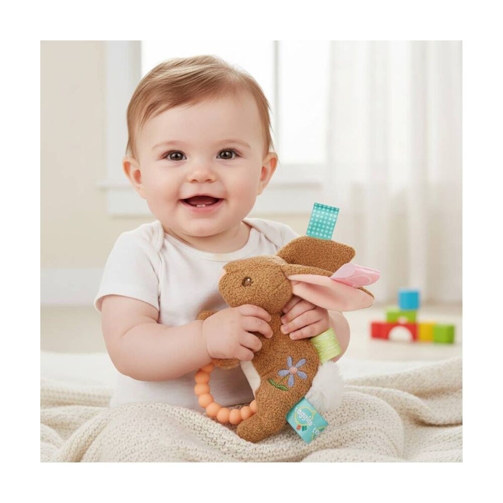 Mary Meyer Taggies Harmony Bunny Teether Soft Plush Rattle & Silicone Teether