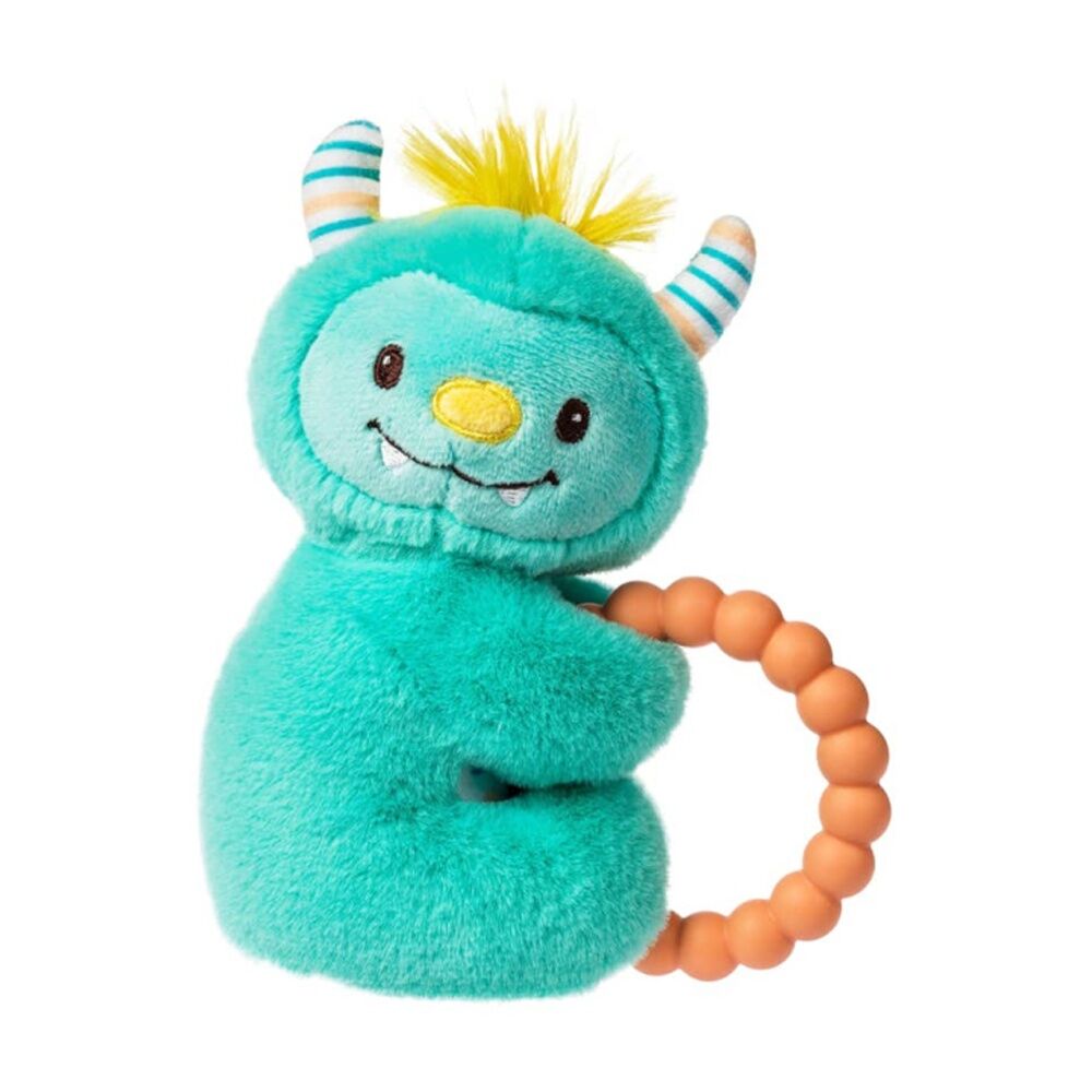 Mary Meyer Mookie Monster Soft Plush Rattle & Silicone Teether Aqua 12cm