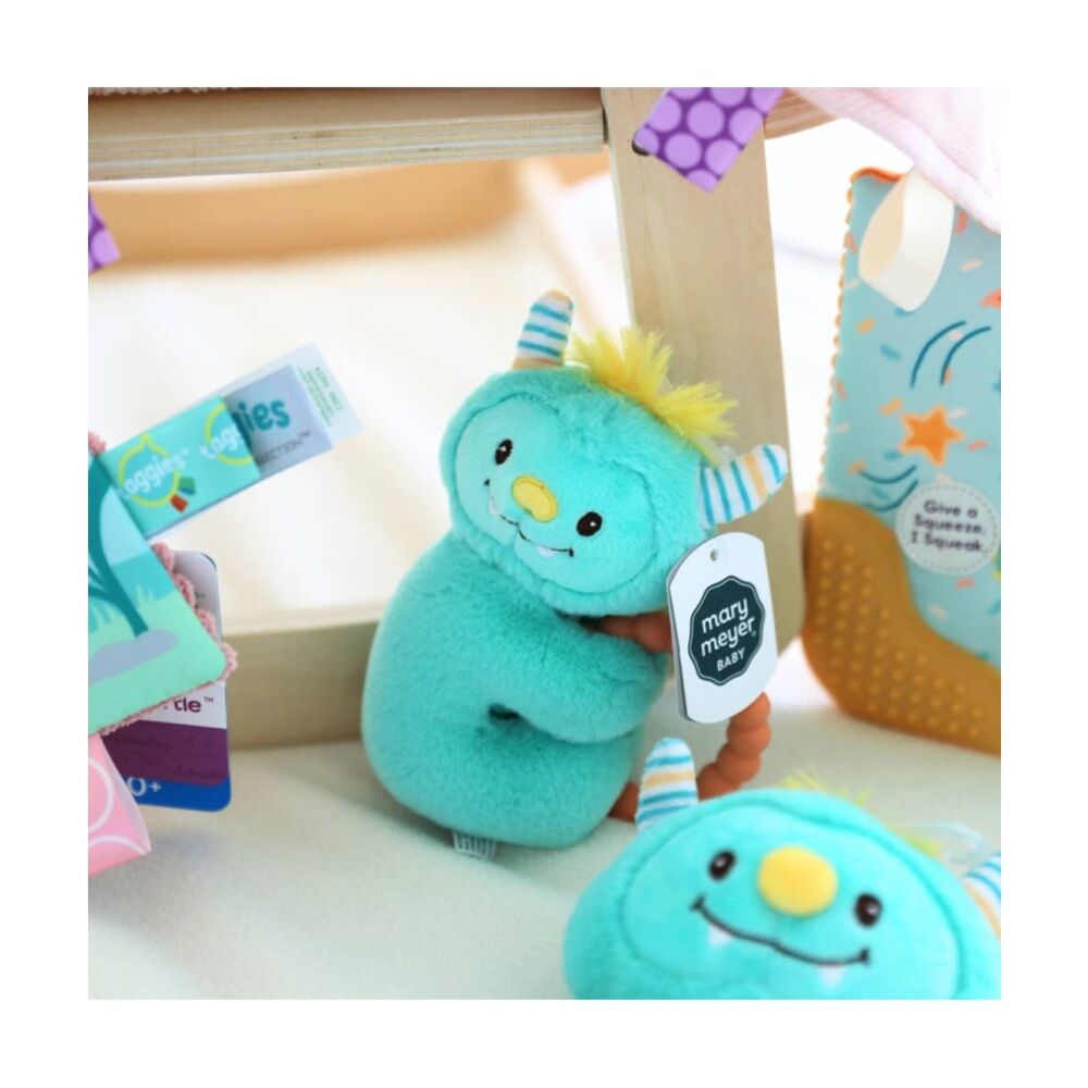 Mary Meyer Mookie Monster Soft Plush Rattle & Silicone Teether Aqua 12cm