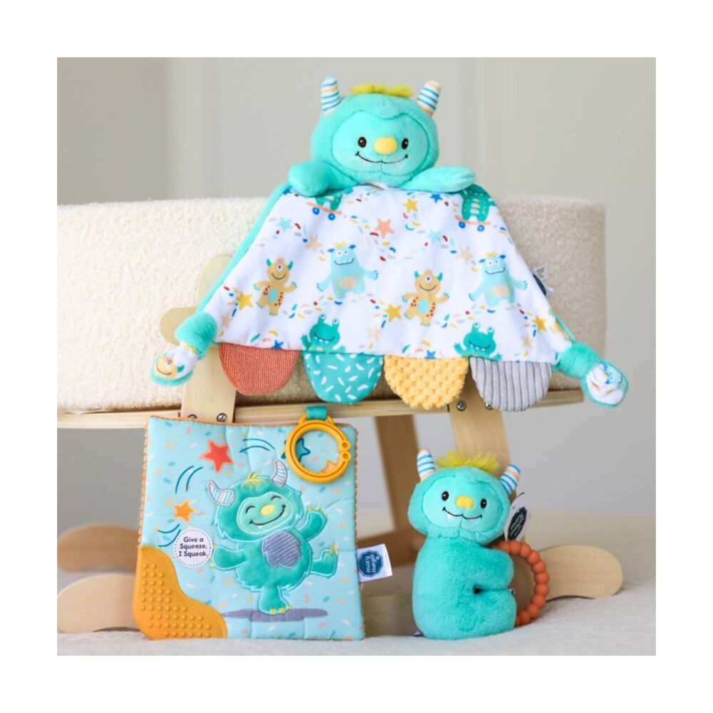 Mary Meyer Mookie Monster Soft Plush Crinkle Teether Aqua 16cm With Hook