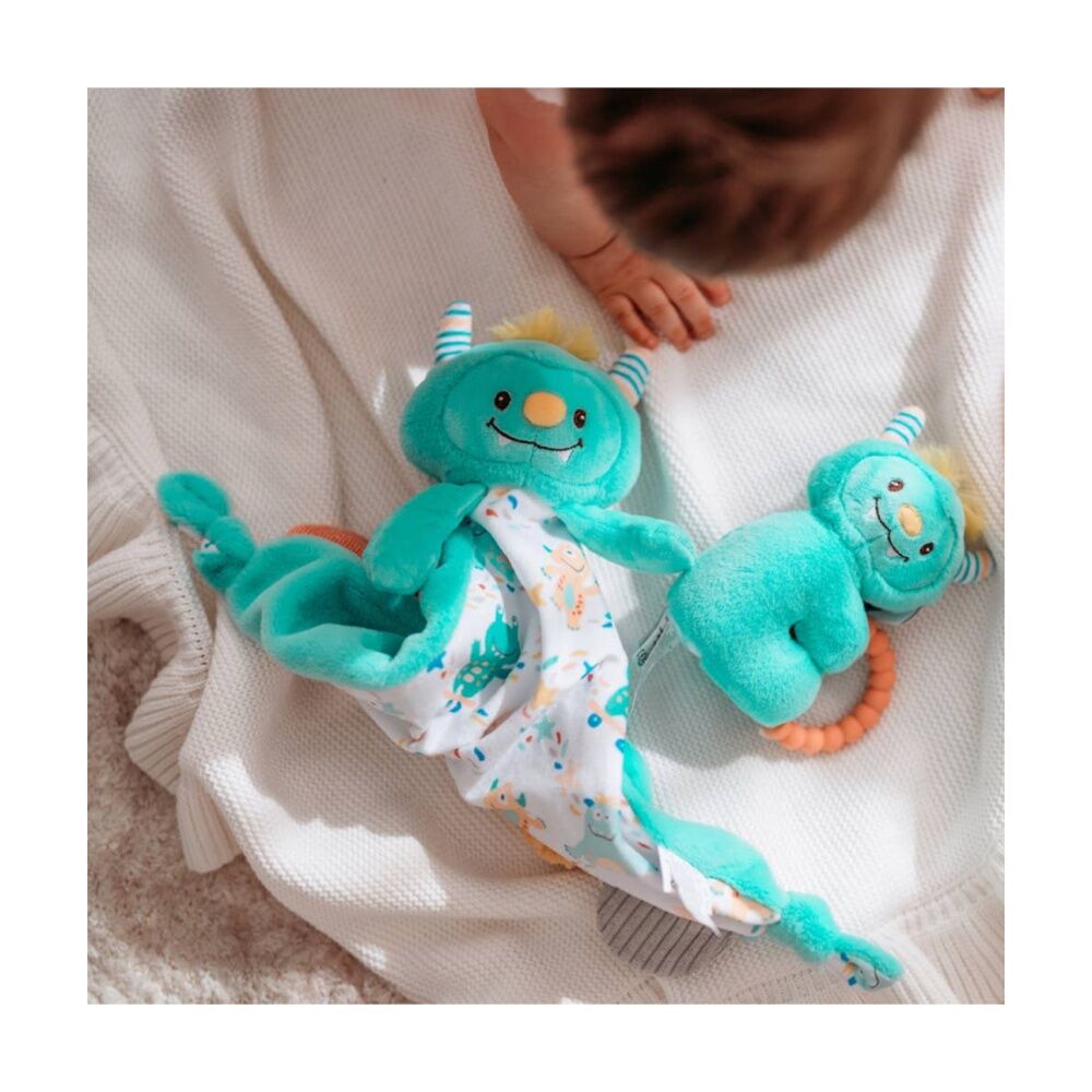 Mary Meyer Mookie Monster  Soft Plush Activity Toy & Cuddle Blanket Aqua 30cm