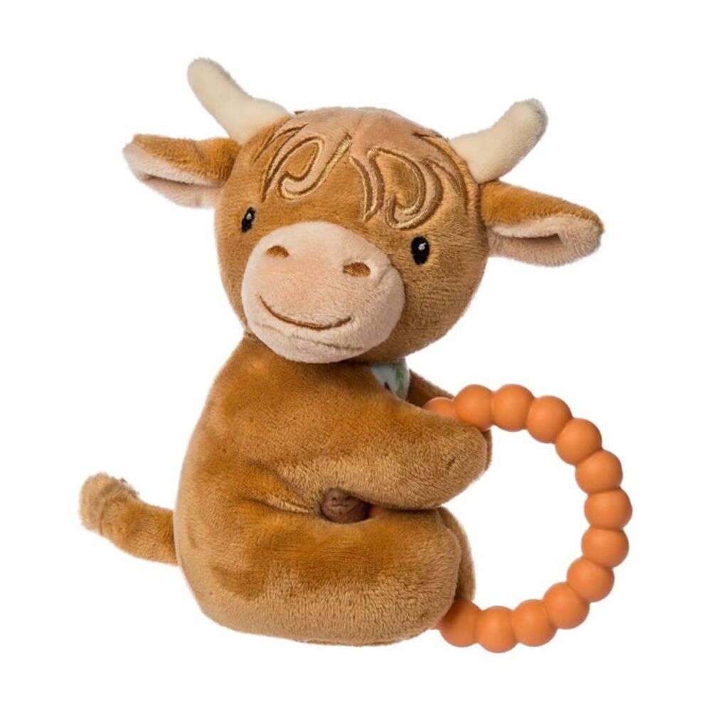 Mary Meyer Hetty Highland Cow Soft Plush Rattle & Silicone Teether Brown 14cm