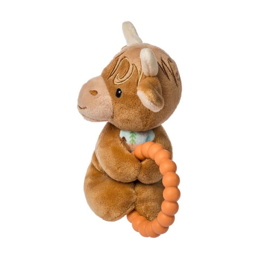 Mary Meyer Hetty Highland Cow Soft Plush Rattle & Silicone Teether Brown 14cm