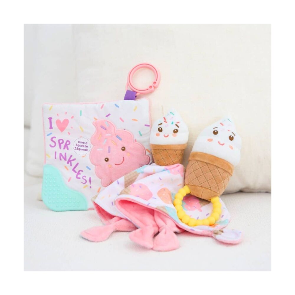 2PK Mary Meyer Sweet Soothies Ice Cream Soft Plush Rattle/Silicone Teether 14cm