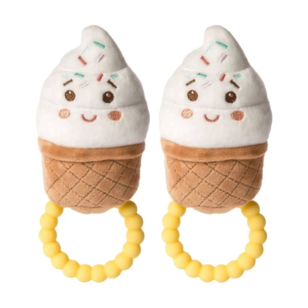 2PK Mary Meyer Sweet Soothies Ice Cream Soft Plush Rattle/Silicone Teether 14cm