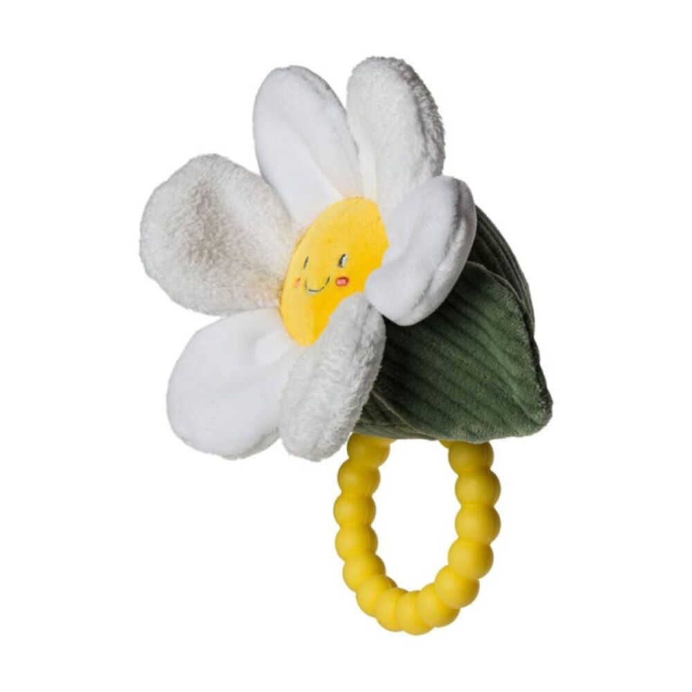 2PK Mary Meyer Sweet Soothies Daisy Soft Plush Rattle & Silicone Teether 14cm