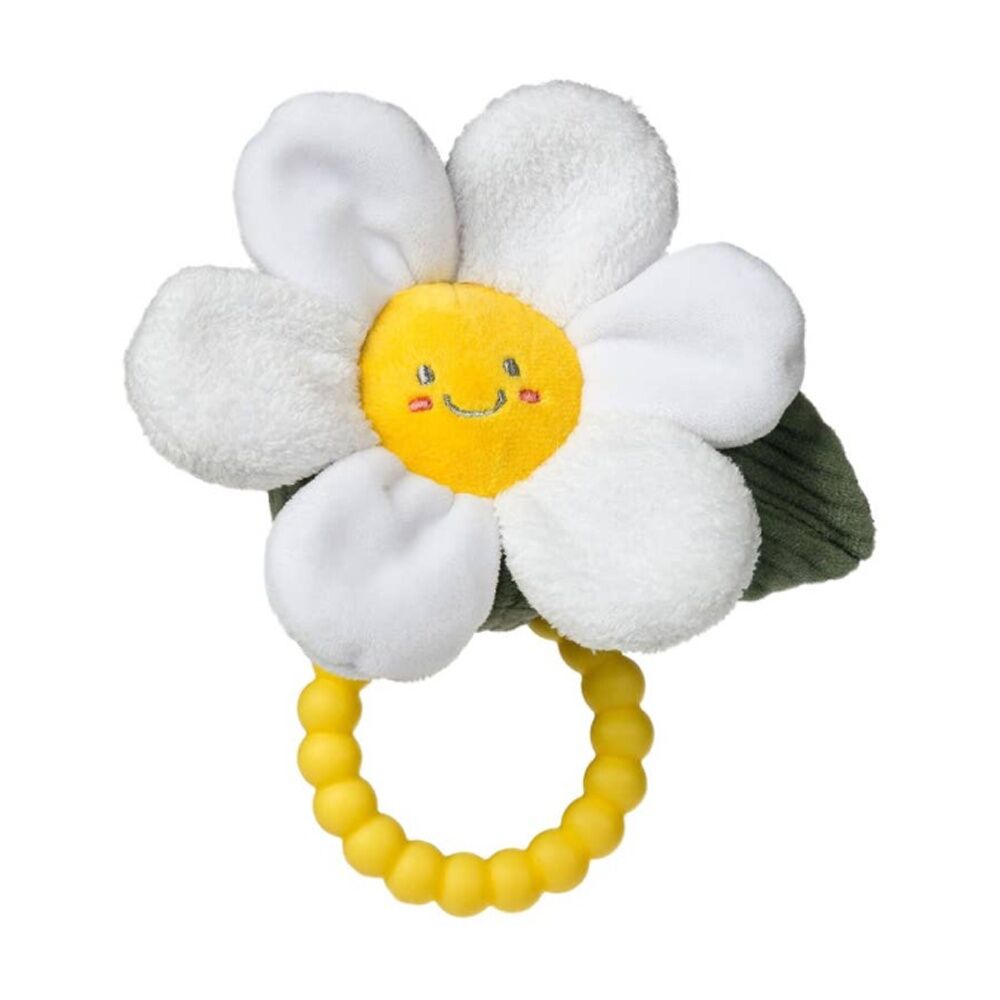 2PK Mary Meyer Sweet Soothies Daisy Soft Plush Rattle & Silicone Teether 14cm