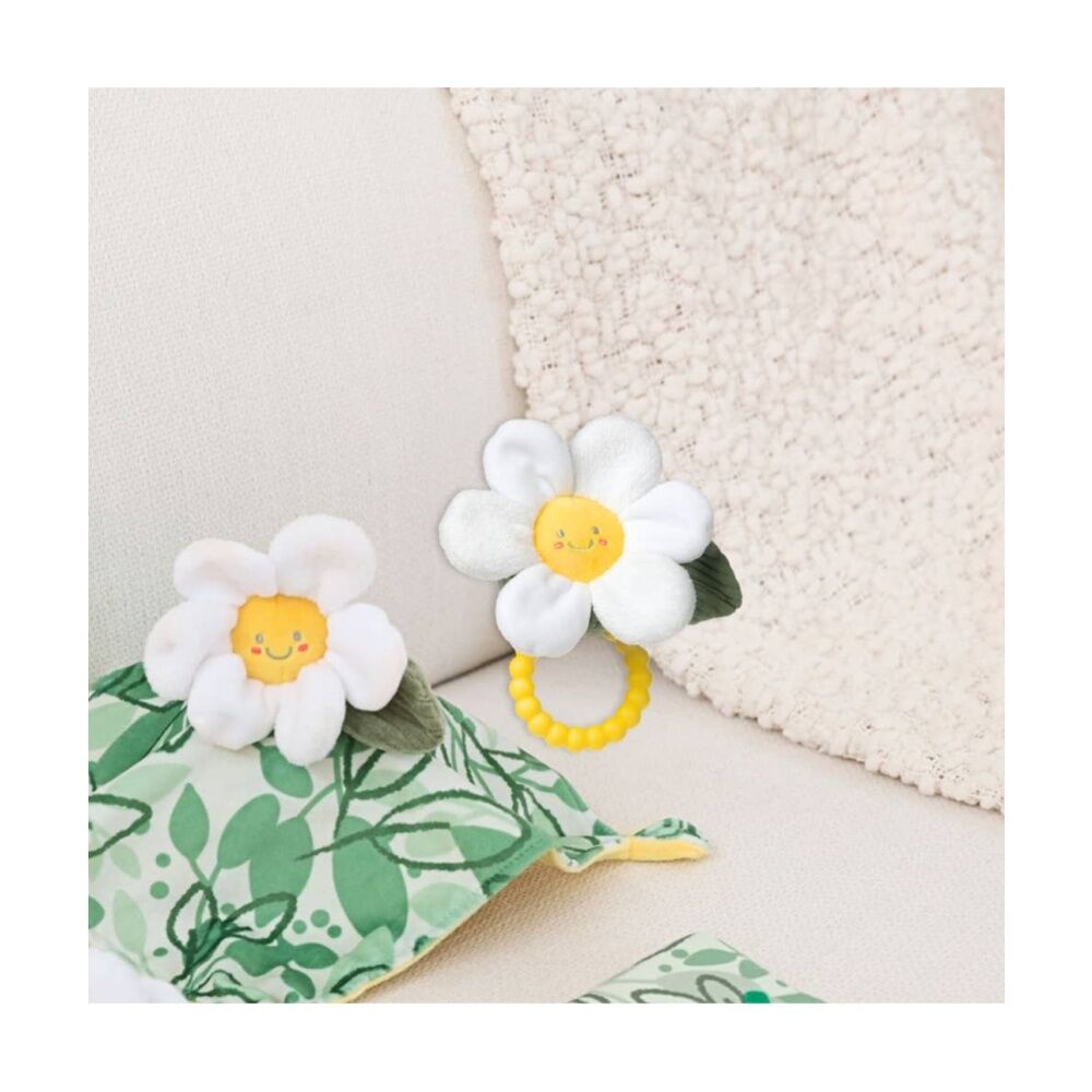 2PK Mary Meyer Sweet Soothies Daisy Soft Plush Rattle & Silicone Teether 14cm