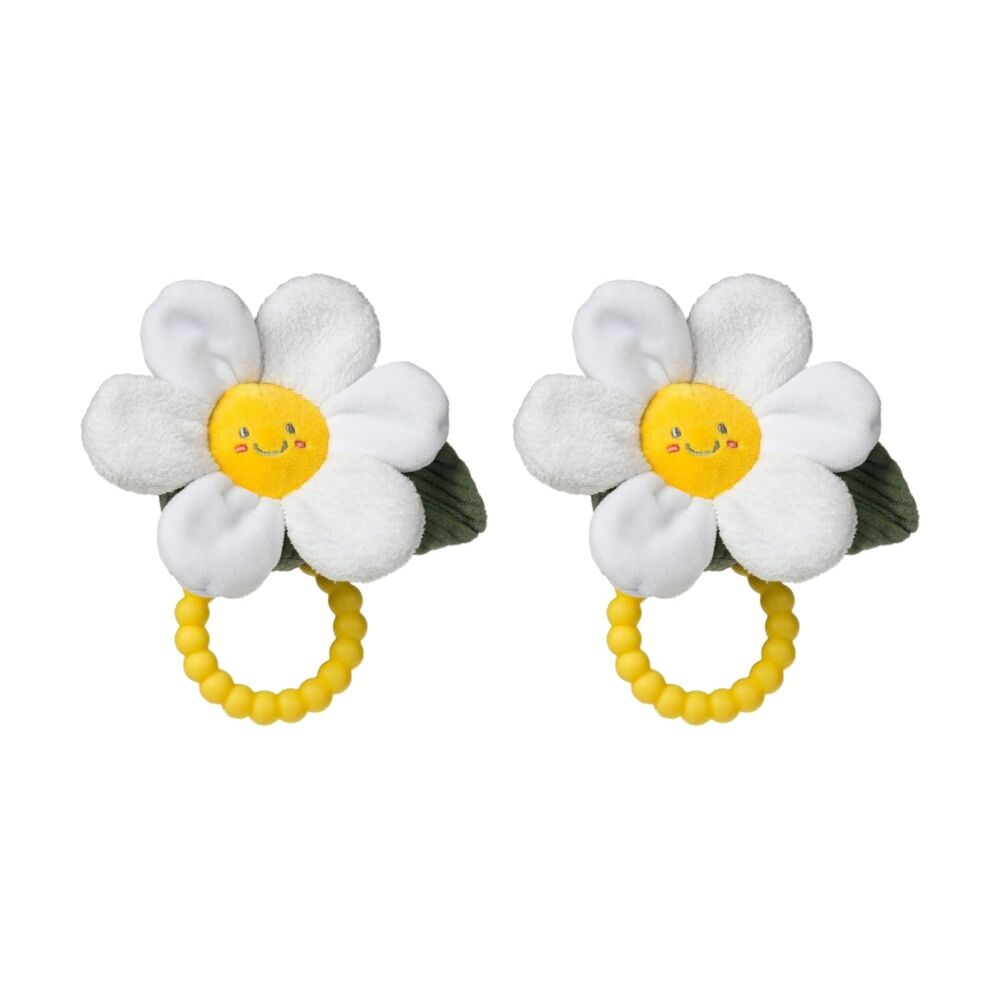2PK Mary Meyer Sweet Soothies Daisy Soft Plush Rattle & Silicone Teether 14cm