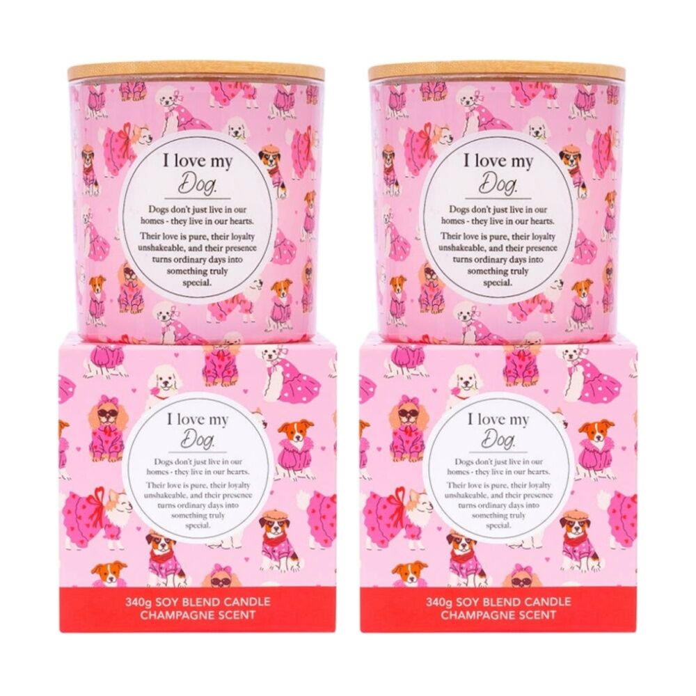 2PK Meaningful Melts Soy Wax Blend Champagne Scented Candle I Love My Dog 340g