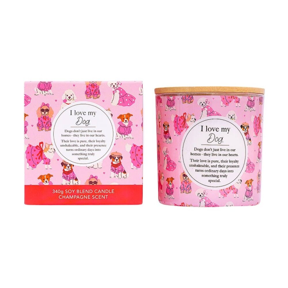 2PK Meaningful Melts Soy Wax Blend Champagne Scented Candle I Love My Dog 340g