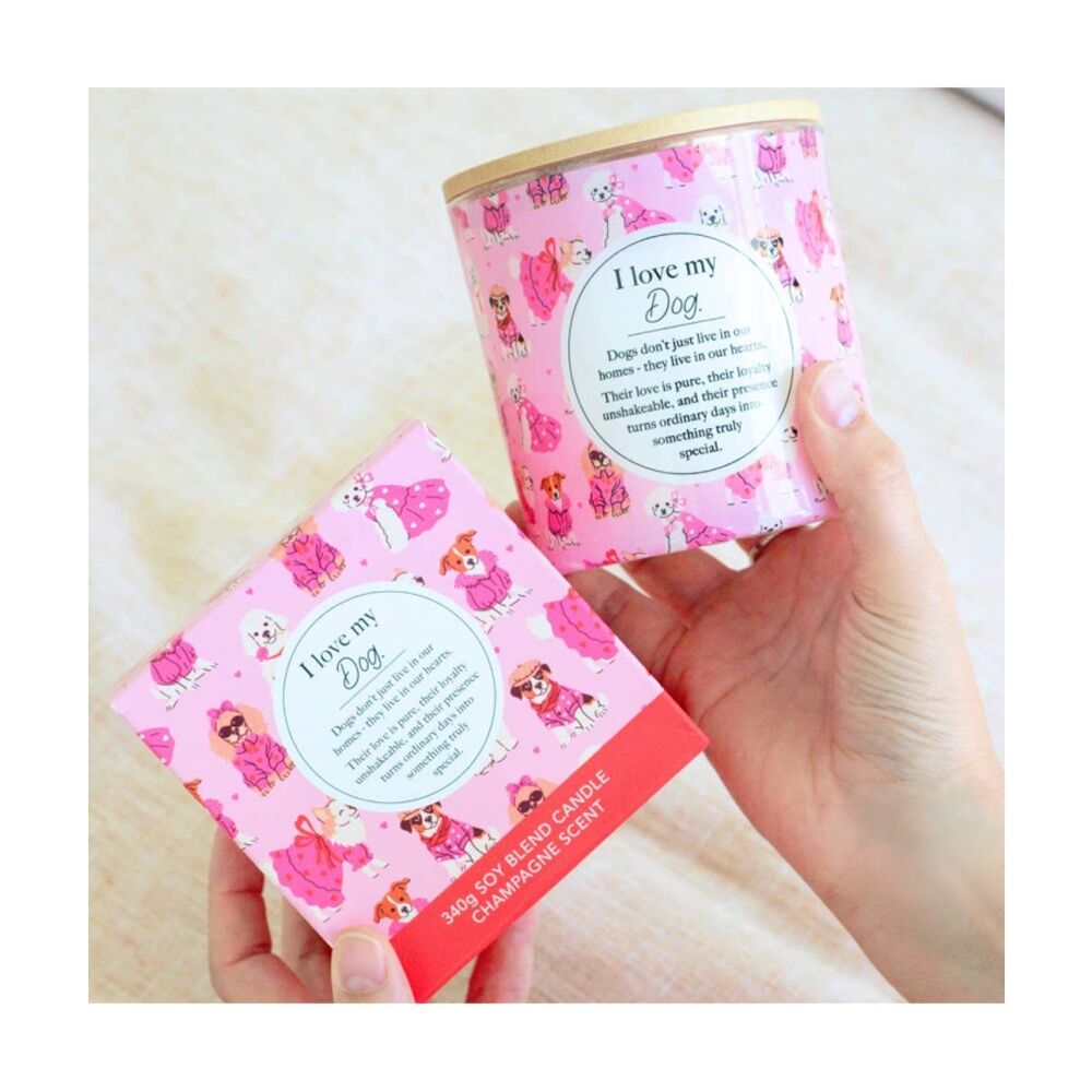 2PK Meaningful Melts Soy Wax Blend Champagne Scented Candle I Love My Dog 340g