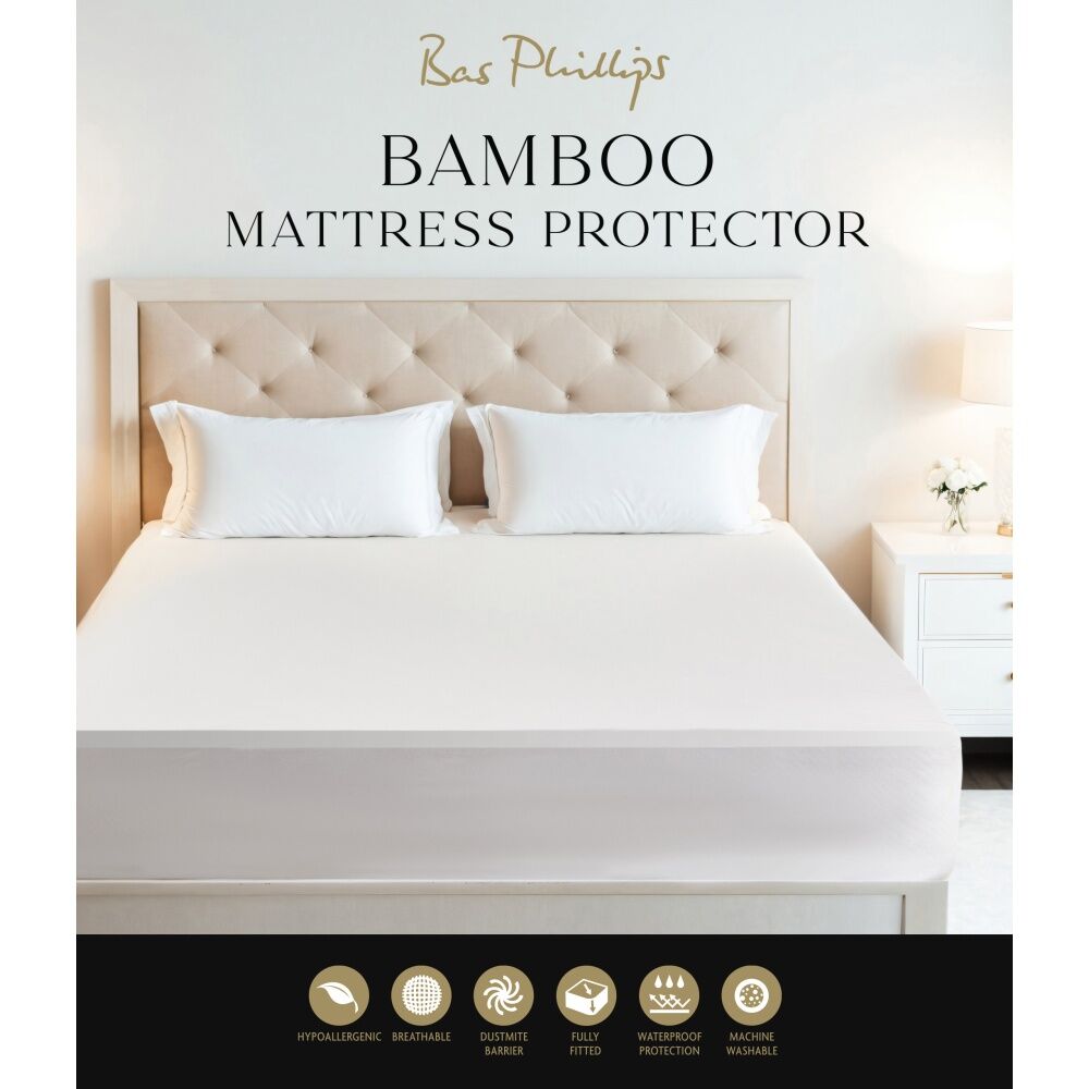 Bas Phillips Bamboo Mattress Protector Fully Fitted Home Bedding White