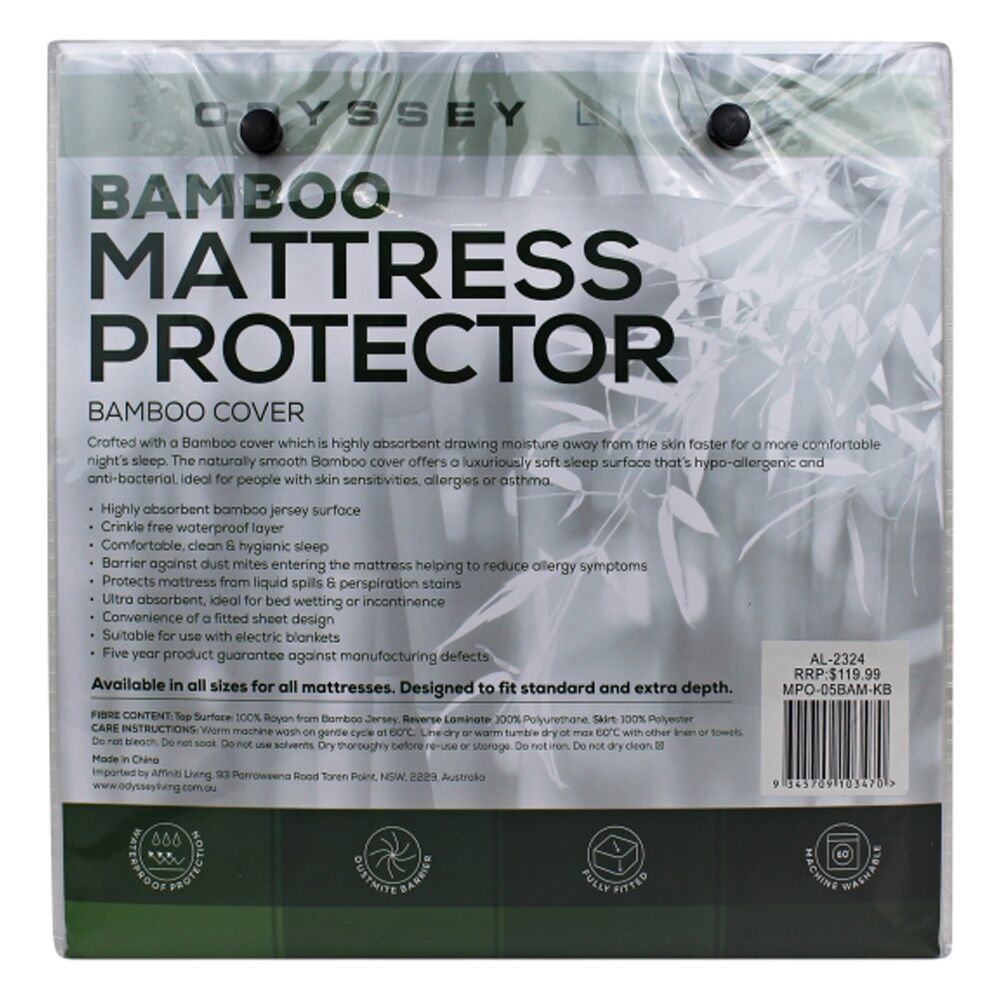 Odyssey Living Bamboo Mattress Protector Fully Fitted Home Bedding White