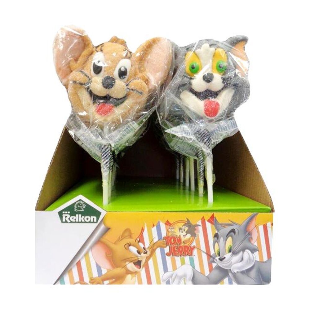 12PK Relkon Tom & Jerry Sugar Coated Marshmallow Pops 45g Assorted