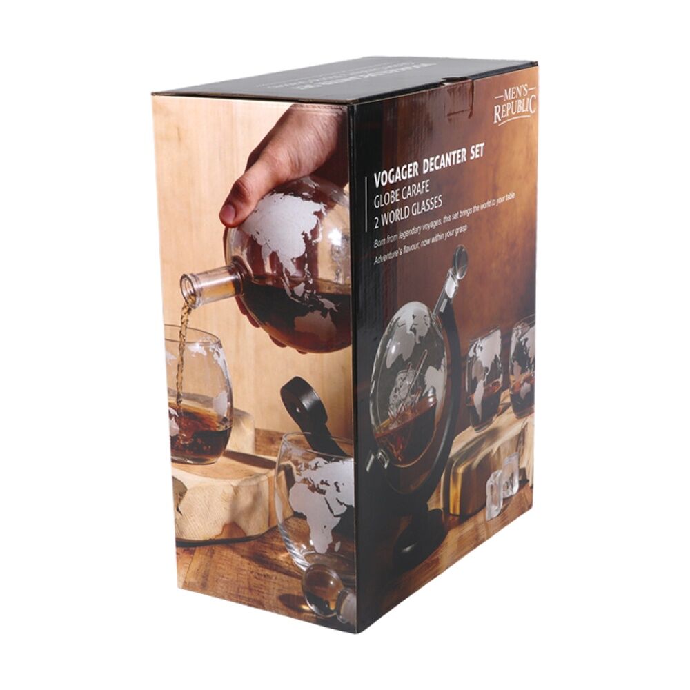 3pc Men's Republic Globe Whiskey Decanter With Matching Glasses Set