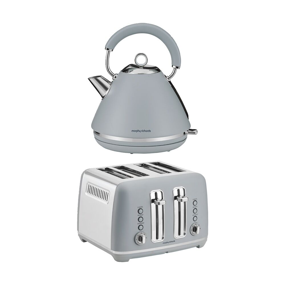Morphy Richards Ascend Chrome Pyramid Kettle & 4 Slice Toaster 2200W Upward Blue