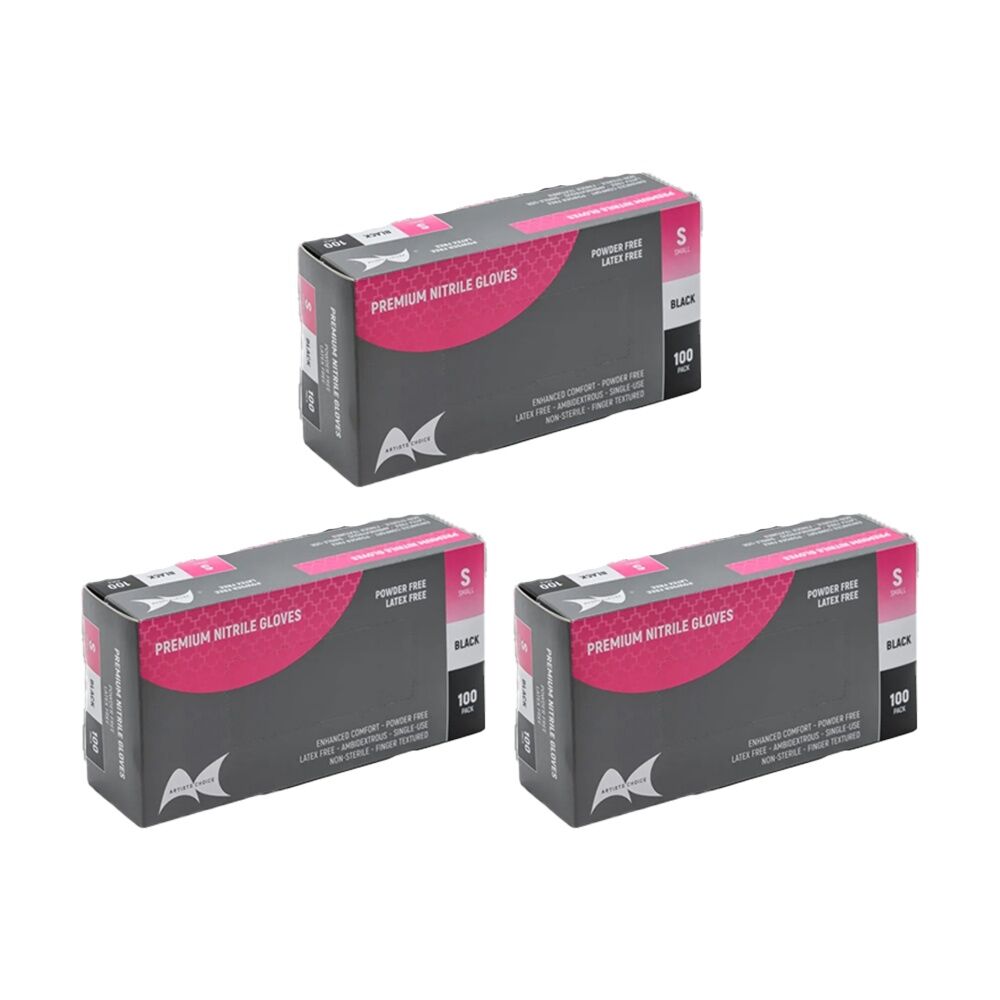 3x 100pc Artists Choice Premium Powder Latex Free Nitrile Gloves Black