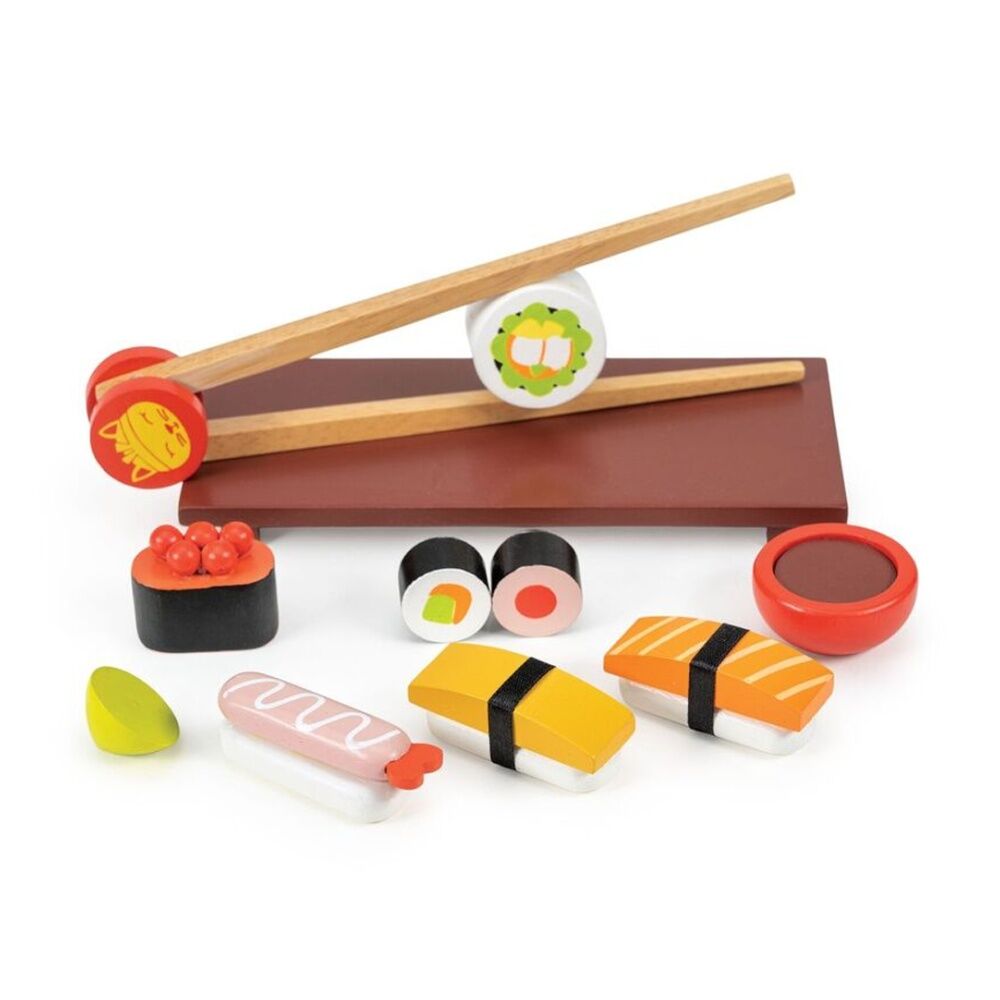 7pc Mentari Sushi Set Wooden Toy Manual Dexterity Kids 3y+