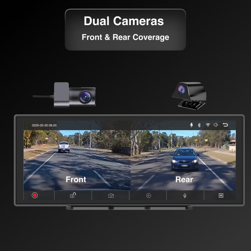 Laser CarPlay Android Auto Voice Control W/ Dual Camera 12 Inch Black
