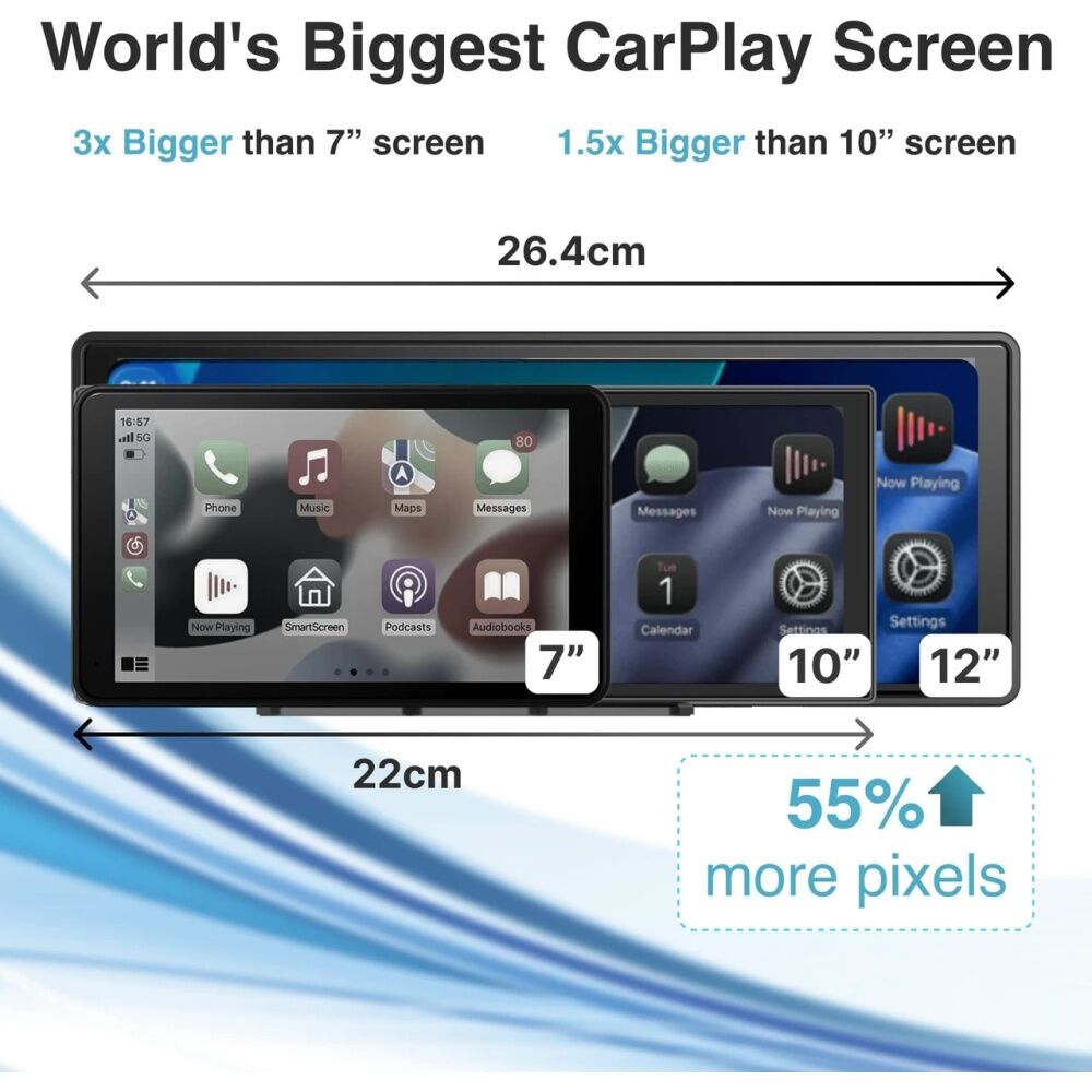Laser CarPlay Android Auto Voice Control W/ Dual Camera 12 Inch Black