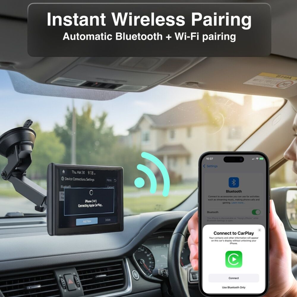 Laser CarPlay Android Auto Voice Control With Dual Camera 7 Inch Black