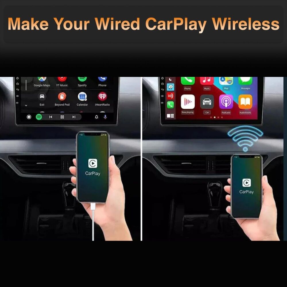 Navig8R Wireless CarPlay Android Auto Dual Head USB Universal Compatible Black