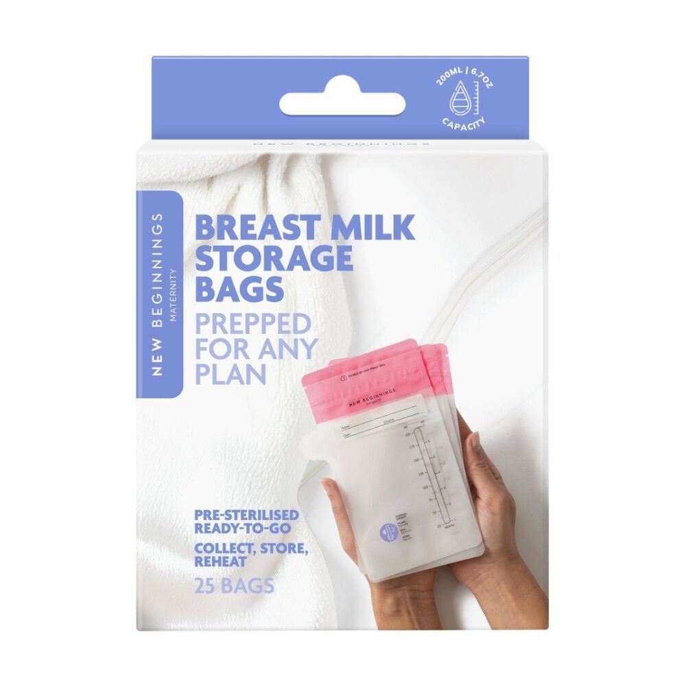 2x 25pc New Beginnings Pre-Sterilised Double Zip Breastmilk Storage Bags Pink