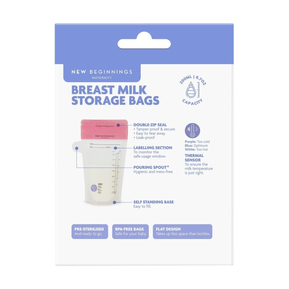 2x 25pc New Beginnings Pre-Sterilised Double Zip Breastmilk Storage Bags Pink
