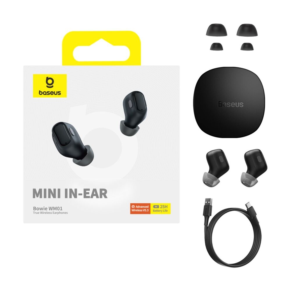 Baseus Bowie WM01 True Wireless Bluetooth Compact Mini In-Ear Earbuds Black
