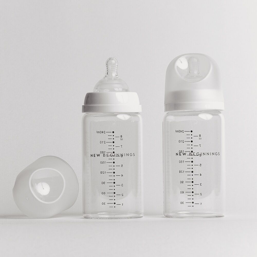2x 2pc New Beginnings Classic Glass Bottle Anti-Colic Silicone Teat Seat 240ml