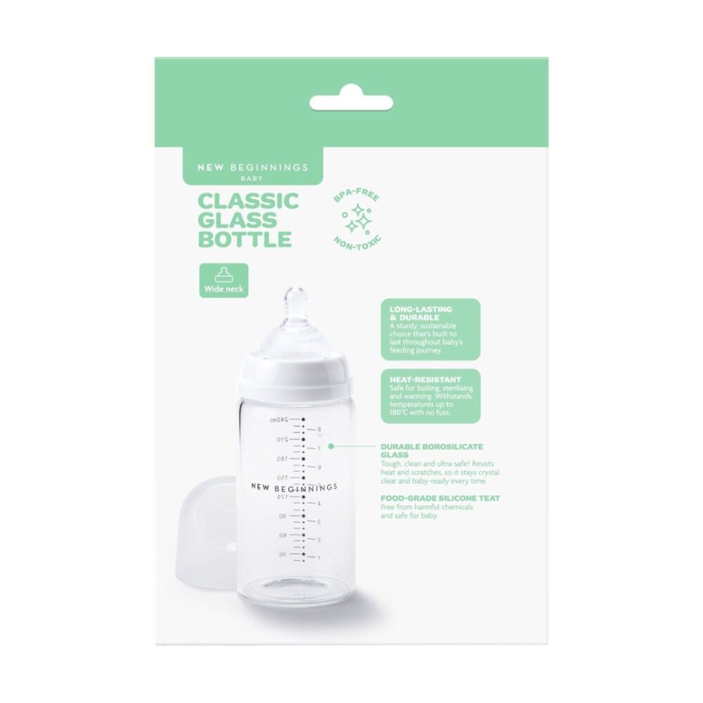 2x 2pc New Beginnings Classic Glass Bottle Anti-Colic Silicone Teat Seat 240ml