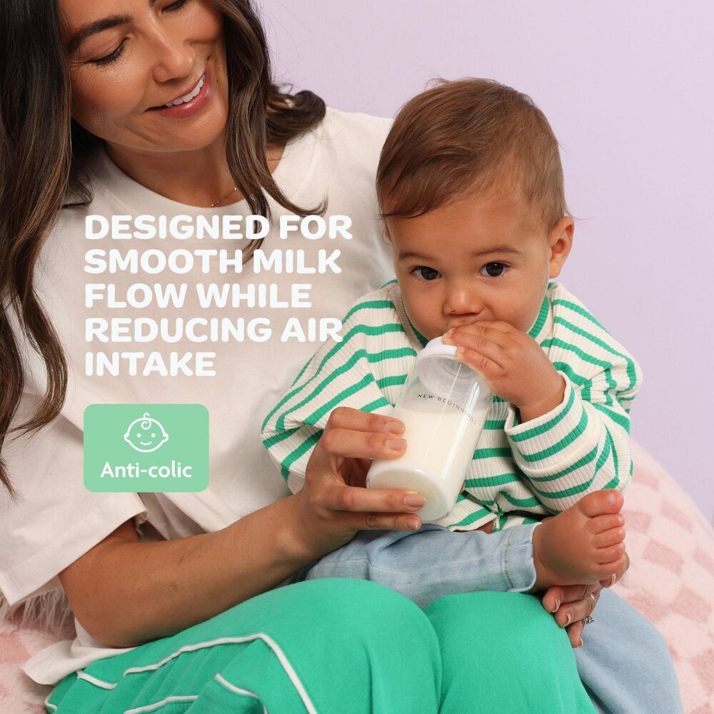 2x 2pc New Beginnings Classic Glass Bottle Anti-Colic Silicone Teat Seat 240ml